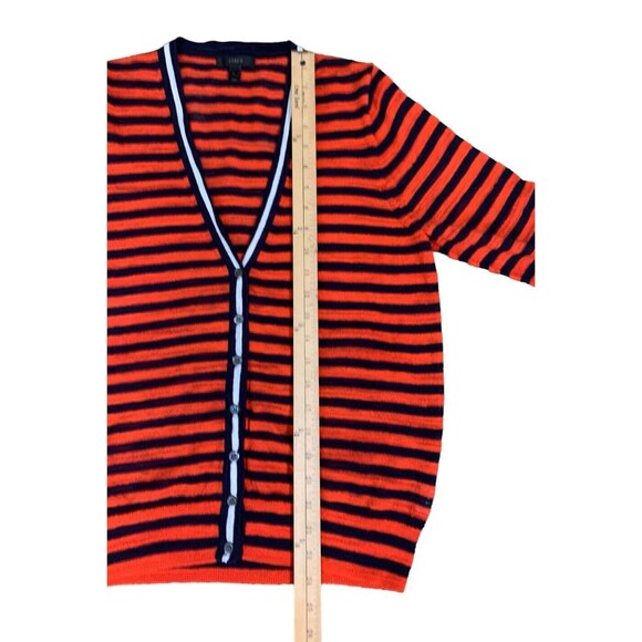 J.Crew Striped 3/4 Sleeve Knit Cardigan Women's L Tomato Red Navy Blue White - Picture 8 of 13